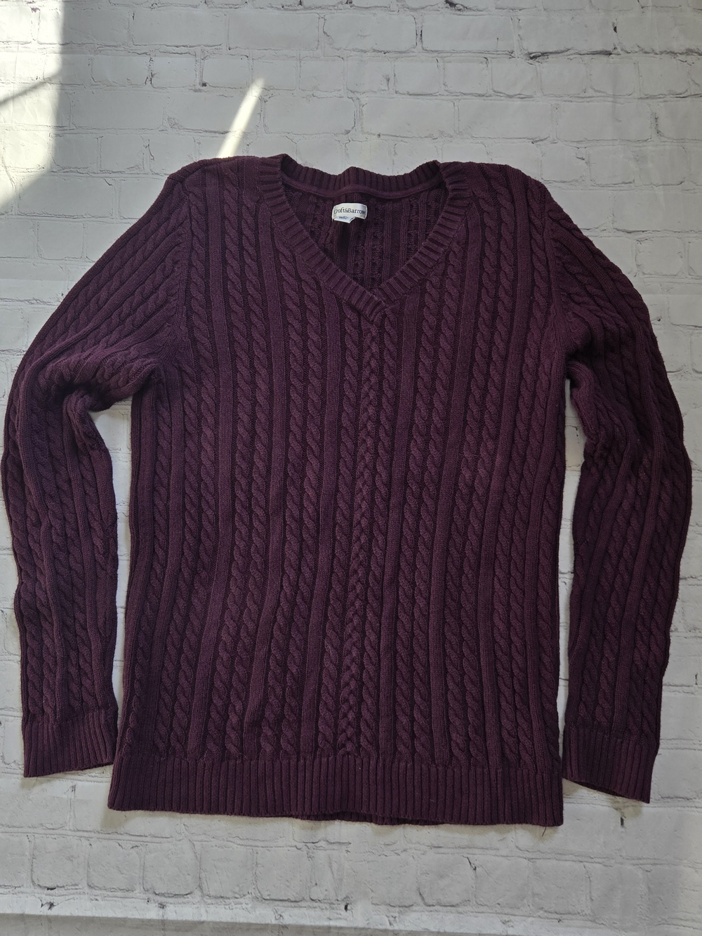 Croft & Barrow Plum Purple V-Neck Cotton Cable Knit Sweater M Preppy Academia